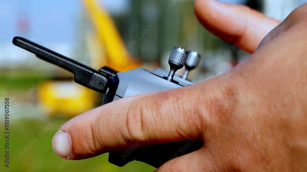 builder with quadcopter at construction site