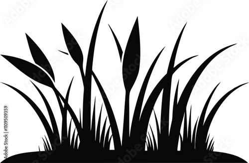 Black and White Grass Blades Illustration, Nature Design Element