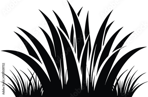 Black and White Grass Blades Illustration, Nature Design Element