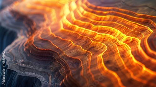 Fototapeta Naklejka Na Ścianę i Meble -  Abstract glowing wood texture with layered, wavy patterns and warm colors.