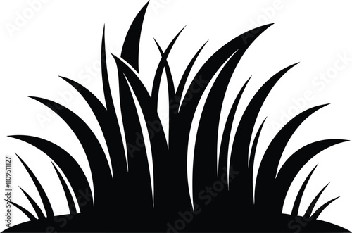 Black and White Grass Blades Illustration, Nature Design Element