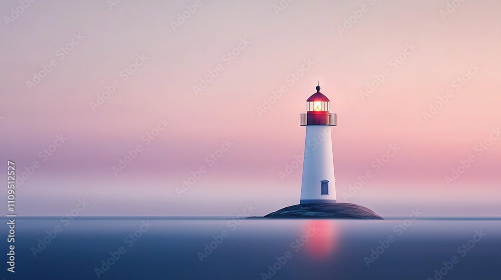 Red and White Lighthouse atop Rock in Large Body of Water Red and White Lighthouse atop Rock in Large Body of Water