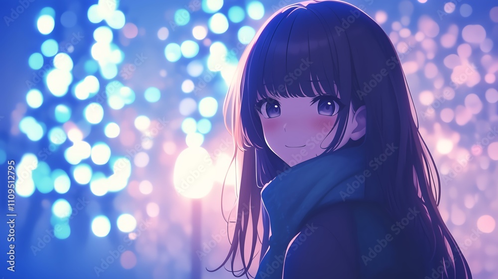 クリスマスデートを楽しむアニメ調の日本人美少女 クリスマスデートを楽しむアニメ調の日本人美少女