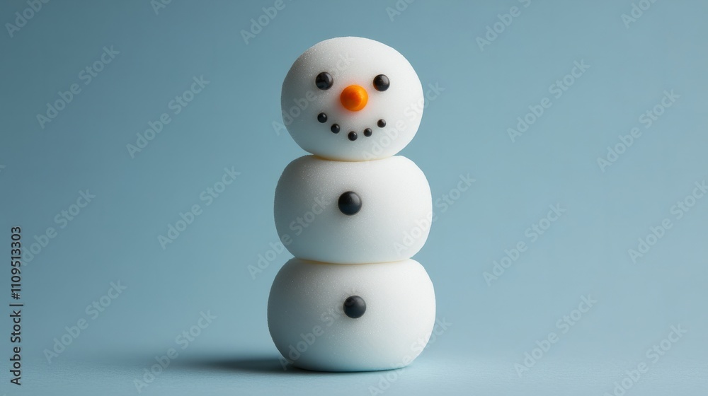 A single snowman made of three simple circles, with a tiny carrot nose and button eyes, on a blank background A single snowman made of three simple circles, with a tiny carrot nose and button eyes, on a blank background
