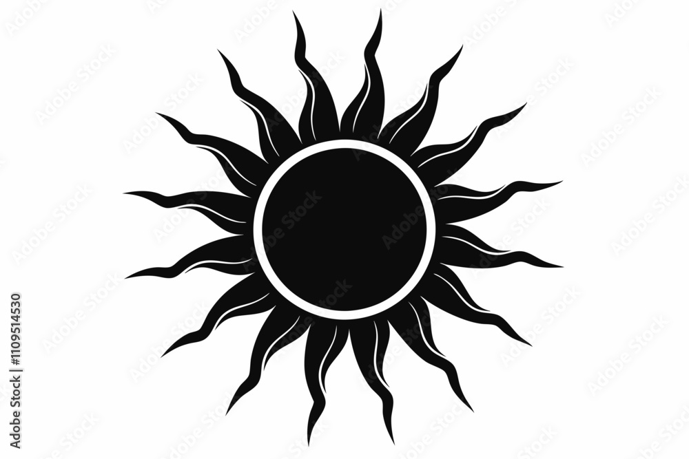 Sun vector silhouette black design white background Sun vector silhouette black design white background