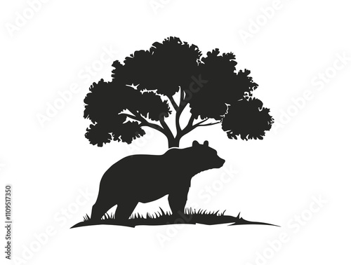 Bear Oak tree silhouette vector illustration