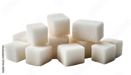 Collection of White Sugar Cubes Isolated on Transparent Background PNG 