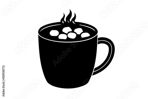 Hot Chocolate Mug with Marshmallows | isolated silhouette vector illustration on white background