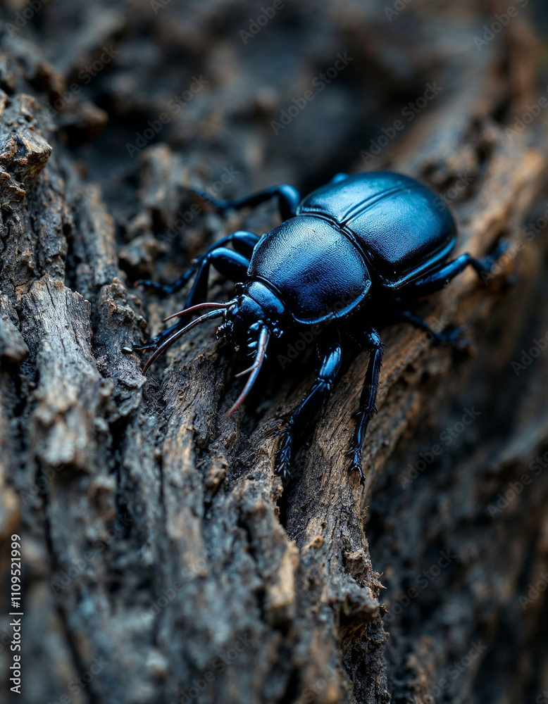 Majestic Hercules Beetle Crawling on Aged Wood Log Majestic Hercules Beetle Crawling on Aged Wood Log