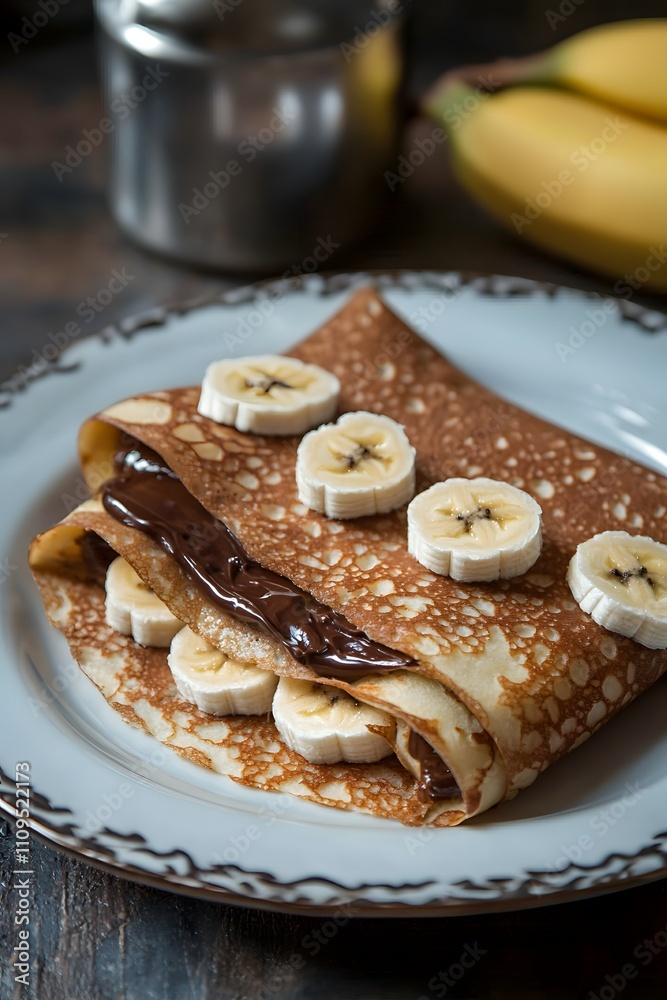 A classic French crepe filled with Nutella and bananas. A classic French crepe filled with Nutella and bananas.