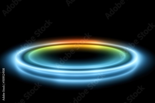 Abstract glowing neon ring on black background.