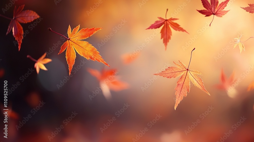 A cluster of vibrant red and yellow foliage bobbing against an orange-yellow backdrop with hazy surroundings A cluster of vibrant red and yellow foliage bobbing against an orange-yellow backdrop with hazy surroundings