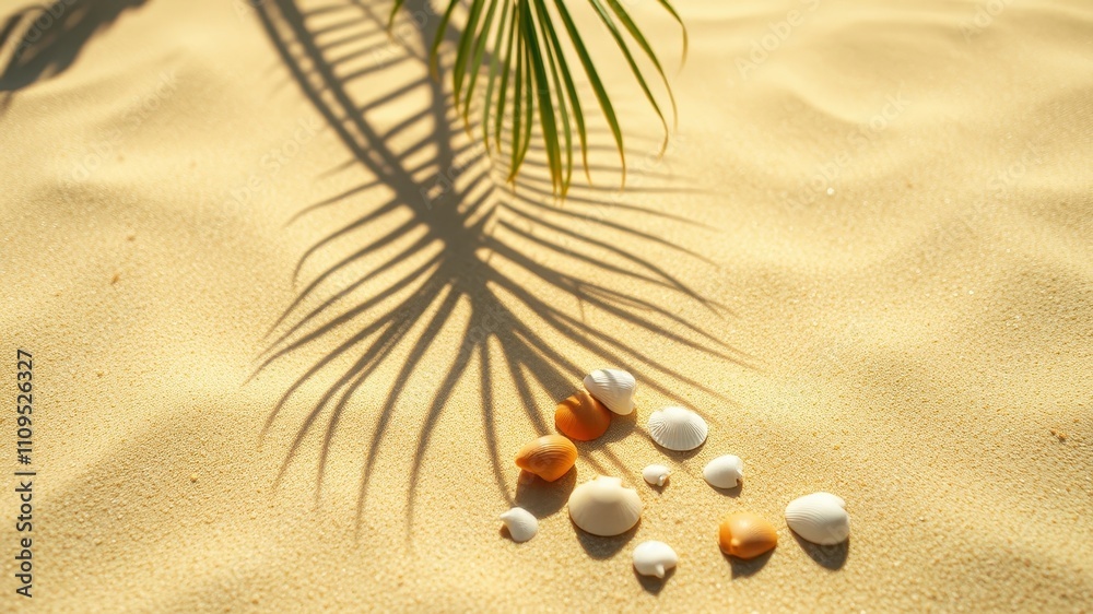 The delicate shadows of a palm frond cast across the sun-kissed sand, adorned with scattered seashells, evoke a sense of tranquility and the warm embrace of a tropical paradise. The delicate shadows of a palm frond cast across the sun-kissed sand, adorned with scattered seashells, evoke a sense of tranquility and the warm embrace of a tropical paradise.