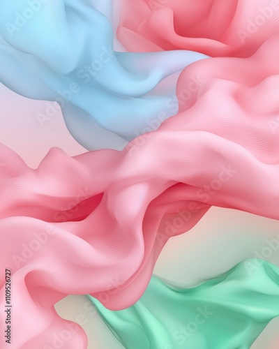 Abstract pastel pink, blue, and green fabric swirls.