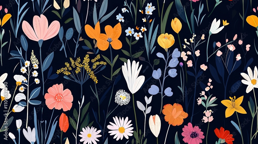 A group of flowers arranged together against a dark backdrop with a blue sky in the background A group of flowers arranged together against a dark backdrop with a blue sky in the background