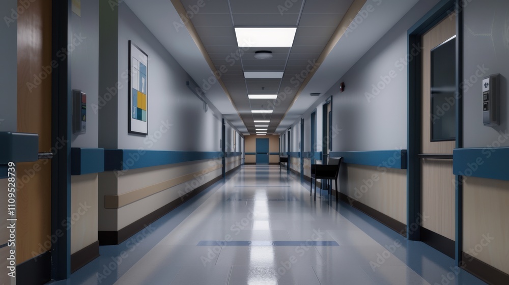 Empty hospital corridor background. Medical clinic hallway. Health care modern design Empty hospital corridor background. Medical clinic hallway. Health care modern design