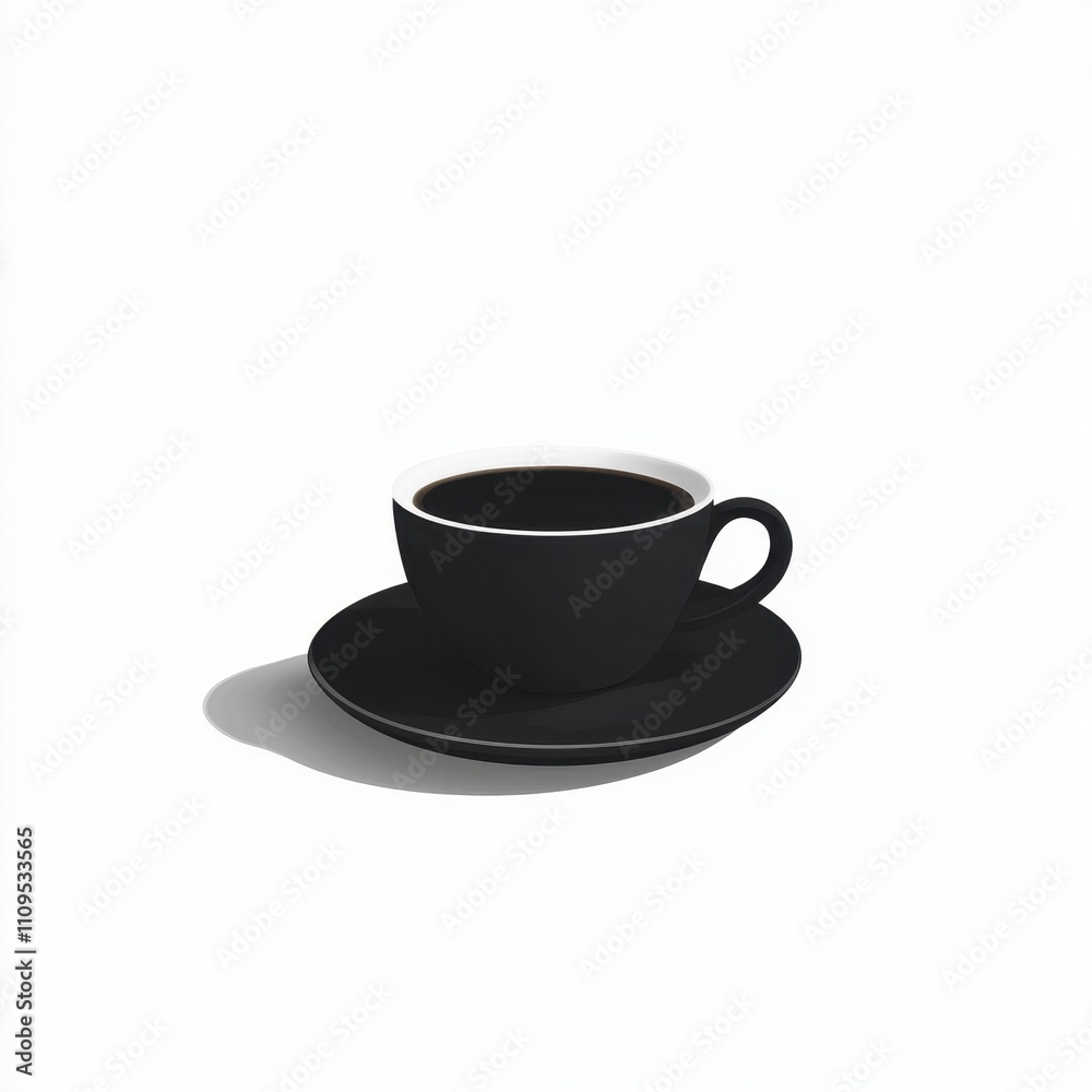 Black coffee cup and saucer on white background. Black coffee cup and saucer on white background.