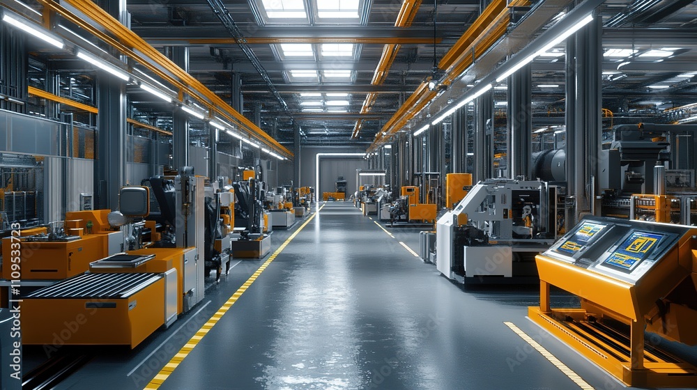 A factory floor featuring fully automated machinery systems in operation.