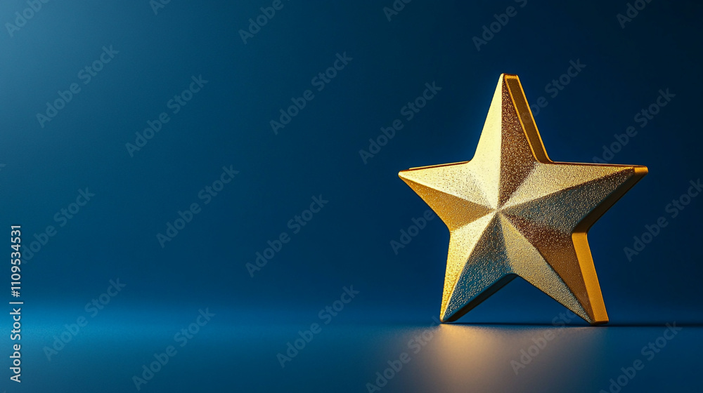 Obraz premium Shiny golden star on a blue background with soft lighting in a minimalist design