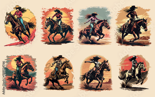 Dynamic Cowgirl Rodeo T-Shirt Design - Born Wild Western Style