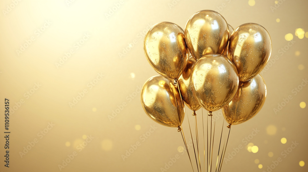 Golden balloons create an elegant festive atmosphere for celebrations or events