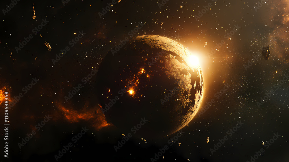Obraz premium Solar eclipse and earth. Eclipse. Illustration