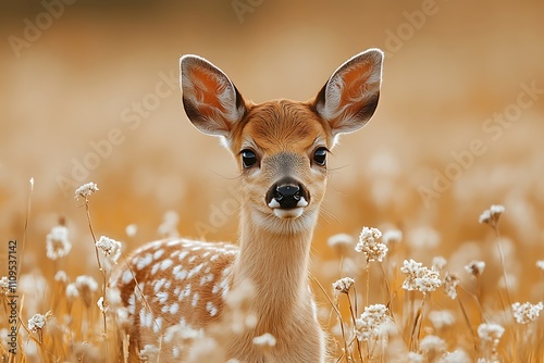 Adorable Spotted Fawn in Golden Meadow