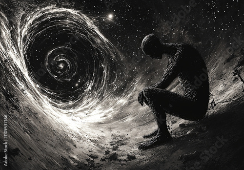 Lonely Figure Near a Cosmic Whirlpool photo