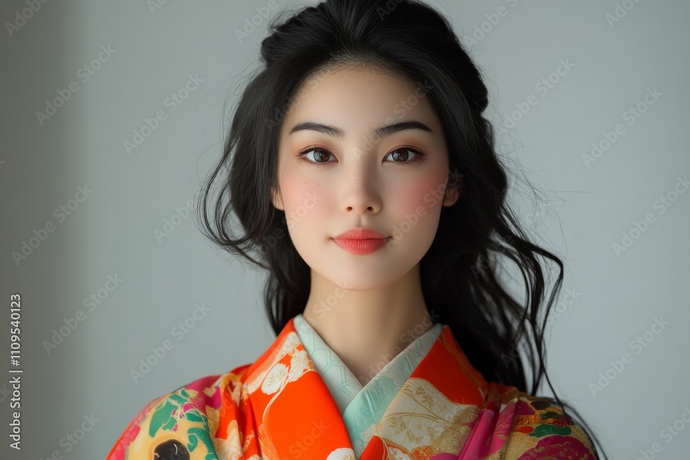 Stunning Asian Woman in Traditional Japanese Kimono - Beautiful Asian woman model wearing a vibrant kimono, elegant pose, traditional Japanese attire, serene expression, cultural heritage. Stunning Asian Woman in Traditional Japanese Kimono - Beautiful Asian woman model wearing a vibrant kimono, elegant pose, traditional Japanese attire, serene expression, cultural heritage.