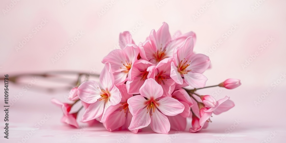 A delicate cluster of soft pink blossoms rests on a pale background, showcasing the beauty of nature's gentle touch. A delicate cluster of soft pink blossoms rests on a pale background, showcasing the beauty of nature's gentle touch.