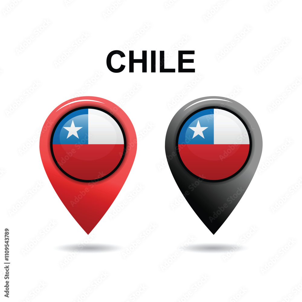 Chile Location icon, Chile Flag Location icon, Location vector icon Chile Location icon, Chile Flag Location icon, Location vector icon