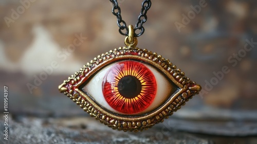 Unique Eye Pendant Jewelry with Vivid Red Details photo