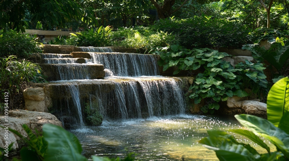 Tranquil Waterfall Oasis, a beautiful waterfall flows into a calm pool, embraced by vibrant foliage, creating a serene retreat that inspires relaxation and harmony. Tranquil Waterfall Oasis, a beautiful waterfall flows into a calm pool, embraced by vibrant foliage, creating a serene retreat that inspires relaxation and harmony.