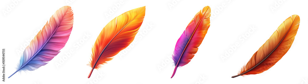 Fototapeta premium Colorful Feathers Isolated on Transparent Background
