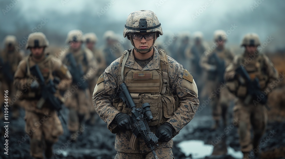 Military Soldiers in Formation During Training Exercise Military Soldiers in Formation During Training Exercise
