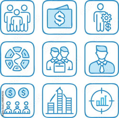 A Collection Business Icon Set- Growth, Finance, Teamwork, and Management Symbols Vector art