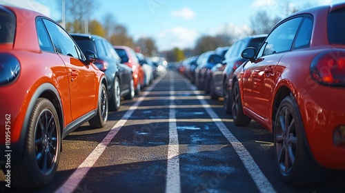 Wallpaper Mural Rows of Cars Parked in a Parking Lot on a Sunny Day Torontodigital.ca