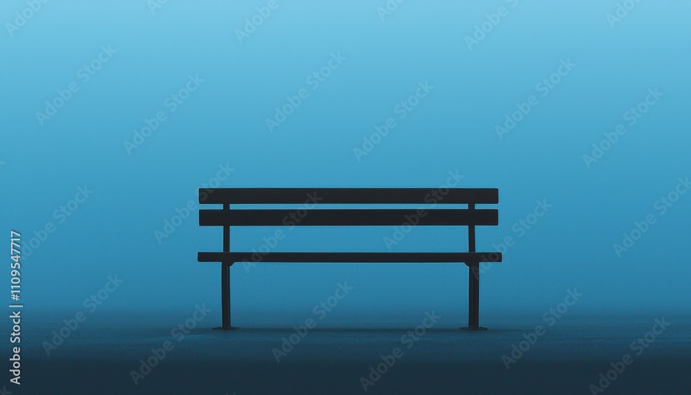 Lonely park bench in a misty blue landscape. Lonely park bench in a misty blue landscape.