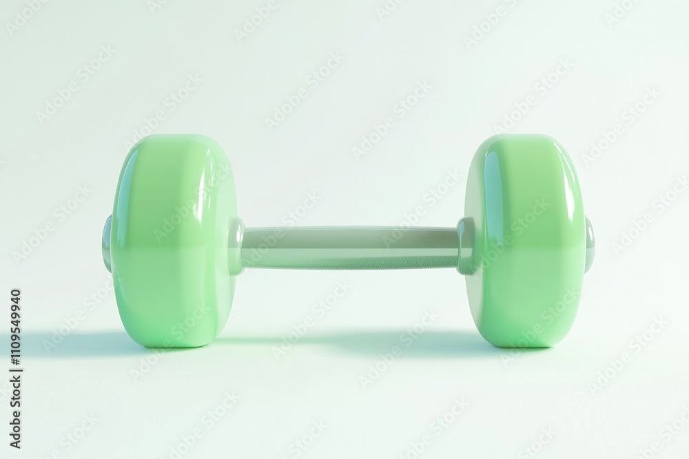 Obraz premium Single bright green dumbbell on a minimalistic background.