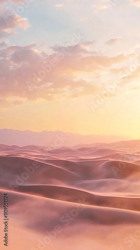 Serene Desert Sunset, tranquil dunes bathed in warm golden light, evoking a peaceful atmosphere, perfect for enhancing the ambiance of your mobile device.