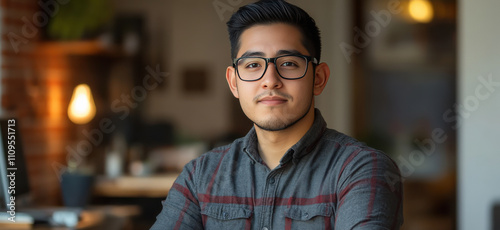 Confident Young Man in a Modern Workspace, Showcasing Professionalism and Style