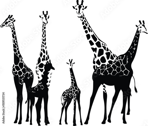 Photography Giraffe, giraffe silhouette, animal vector illustration - Animal silhouette on the savannah