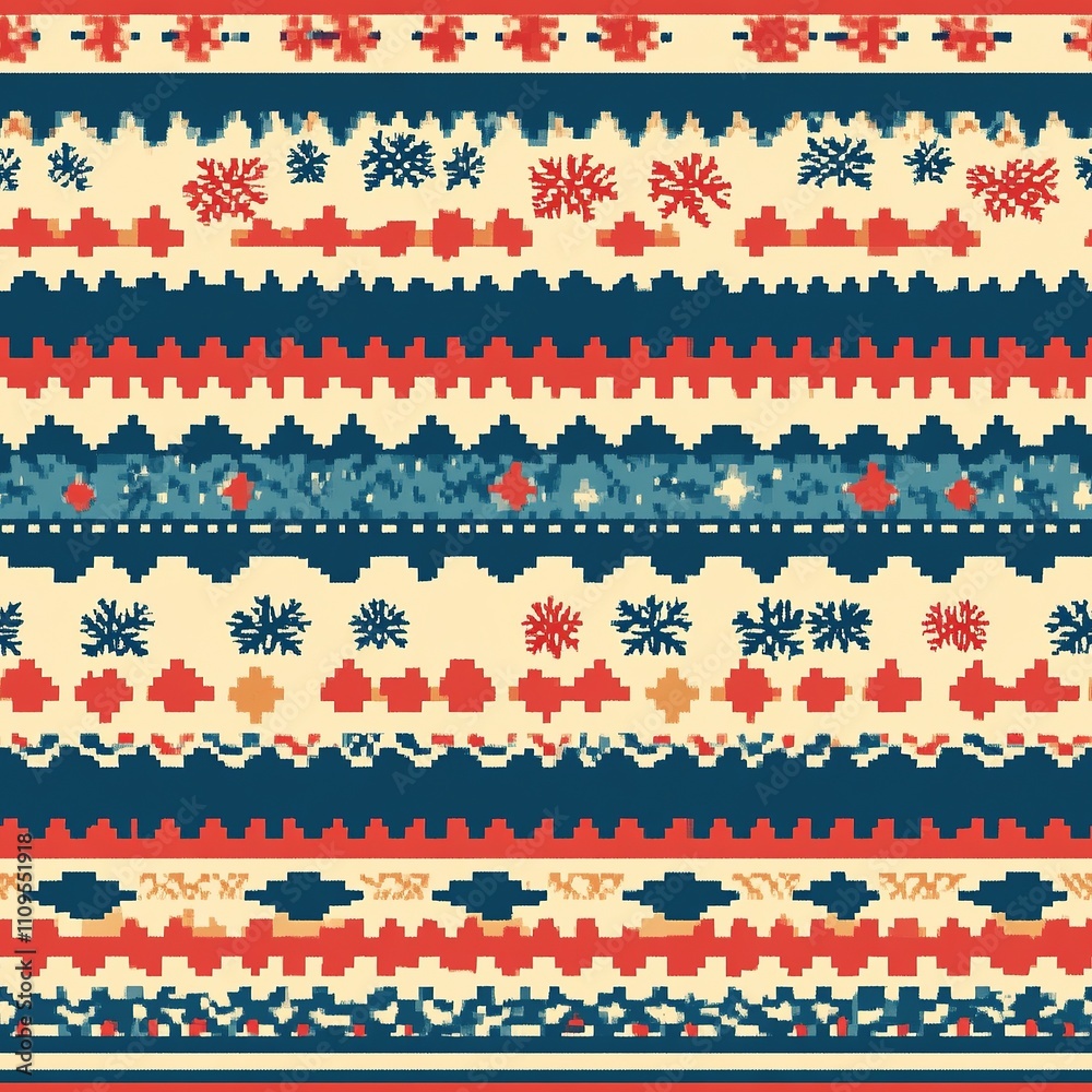 Knitted Christmas pattern in red, green,blue and white colors. Knitted Christmas pattern in red, green,blue and white colors.