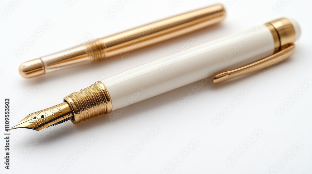 Elegant Gold and White Fountain Pen with Cap, High-End Writing Instrument for Calligraphy and Luxury Desk Accessories, Ideal for Professional and Artistic Use Elegant Gold and White Fountain Pen with Cap, High-End Writing Instrument for Calligraphy and Luxury Desk Accessories, Ideal for Professional and Artistic Use
