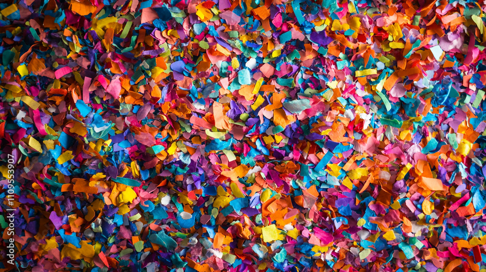 Colorful confetti scattered on a vibrant surface during a festive celebration