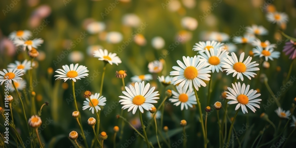 A Field of Daisies Bathed in Warm Sunlight, Their Delicate White Petals Gleaming with a Subtle Yellow Center, Creating a Beautiful and Serene Scene A Field of Daisies Bathed in Warm Sunlight, Their Delicate White Petals Gleaming with a Subtle Yellow Center, Creating a Beautiful and Serene Scene