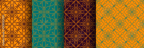 geometric figure ornament line mosaic flower tile seamless pattern set. design wallpaper wall background