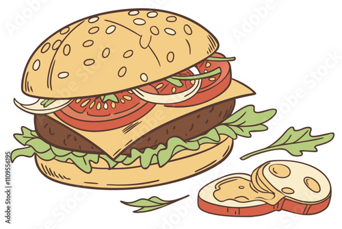 Burger clean color  Vector illustration white background D.eps