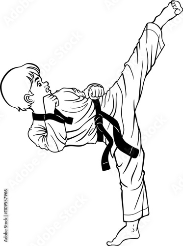  taekwondo kick line vector illustration isolated on white background