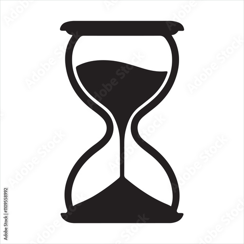 Black silhouette style hourglass in shield silhouette on white background
